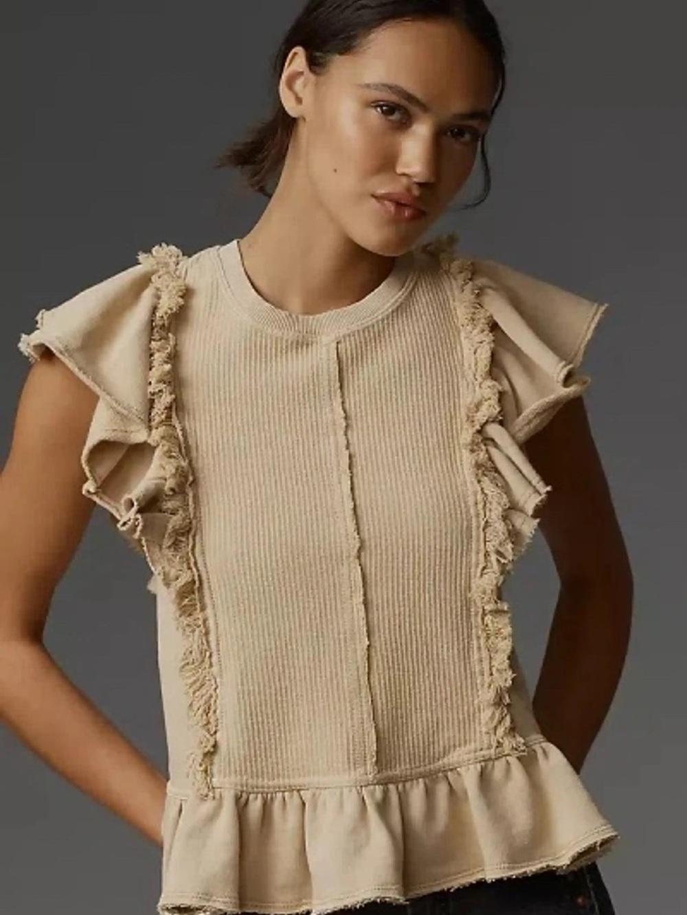 Pilcro Neutral Beige Textured Knit Top